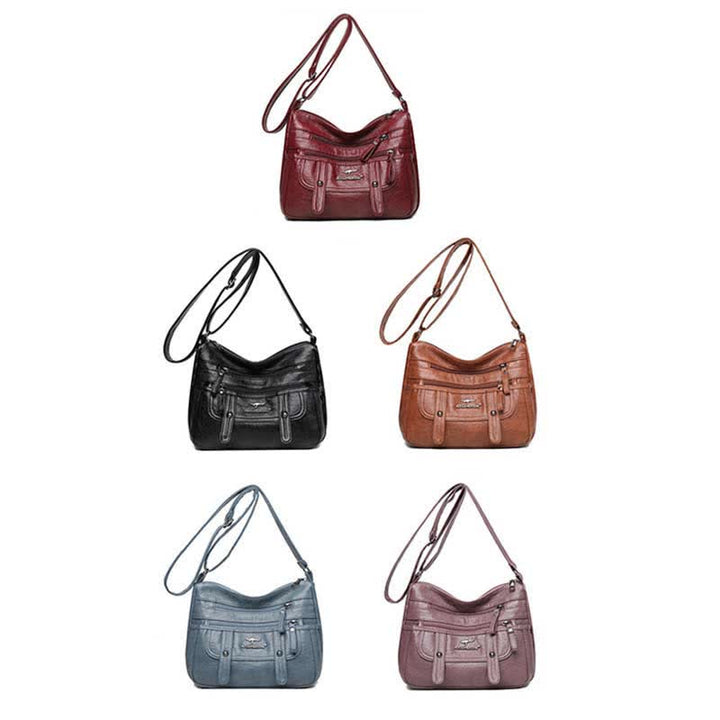 Umhängetasche für Damen, mehrere Taschen, weiches Leder, Reißverschlusstasche, Schultertasche