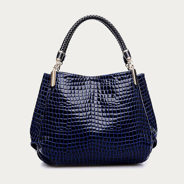 Minimalistische Damen-Tasche mit Henkel und Krokodilmuster aus veganem Leder