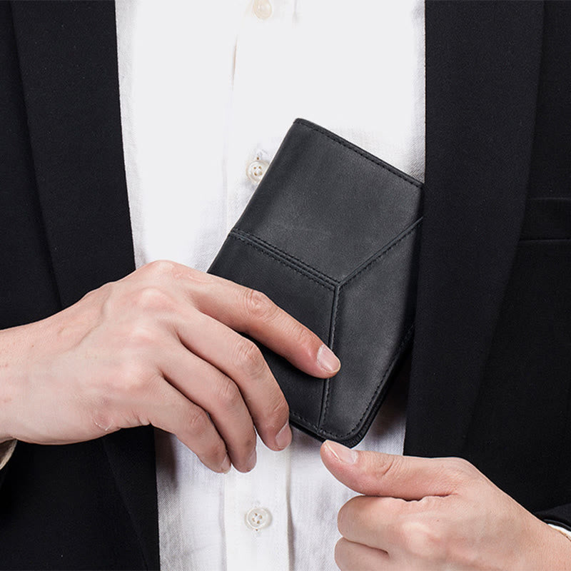 Herren RFID Bifold Trifold Geldbörse Einfarbige Leder Multifunktionale Geldbörse