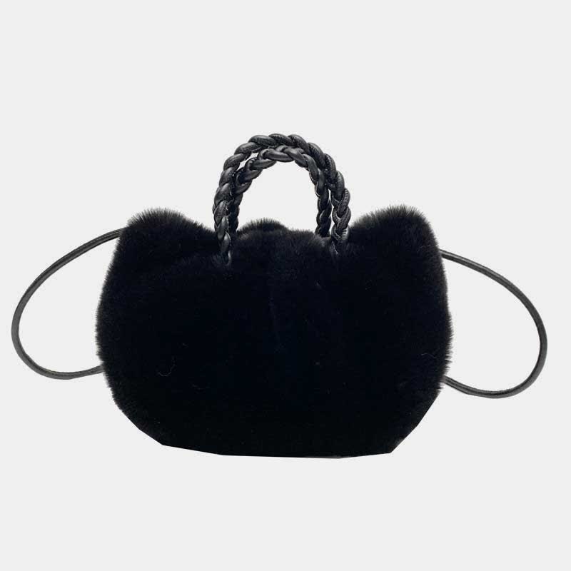 Damen Kunstpelz Winter Handtasche Schultertasche Top Griff Satchel Handtasche