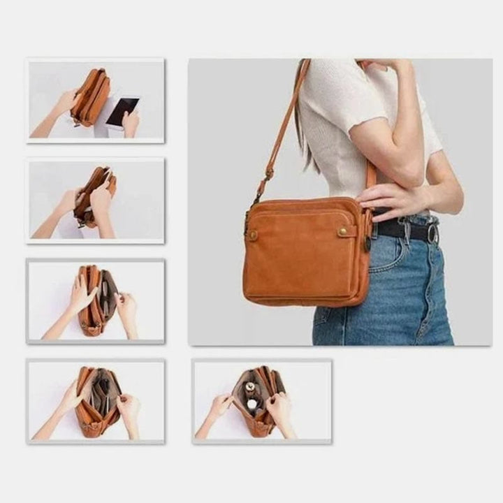 Vintage Dreilagige Umhängetasche aus Leder für Damen