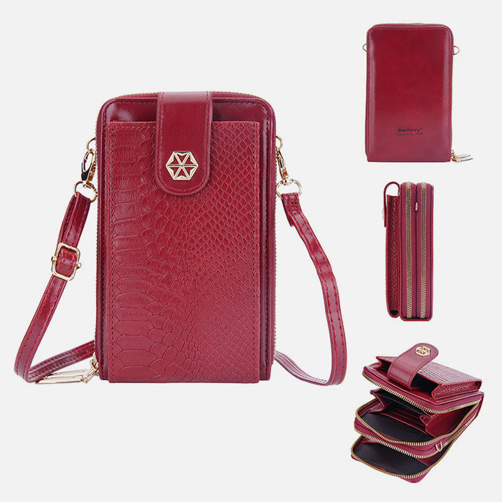 Solide Schlangenhaut-Grain-Telefontasche für Frauen Elegante Crossbody-Geldbörse