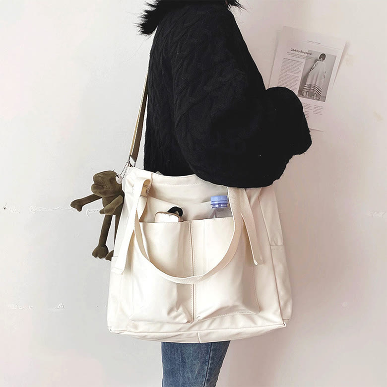 Große Tragetasche aus Canvas mit mehreren Taschen, funktionale Umhängetasche