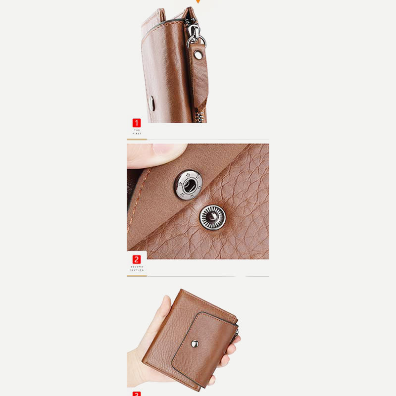 Geldbörse Herren RFID Vintage Doppelt gefaltet Ölwachs Leder Geldbörse