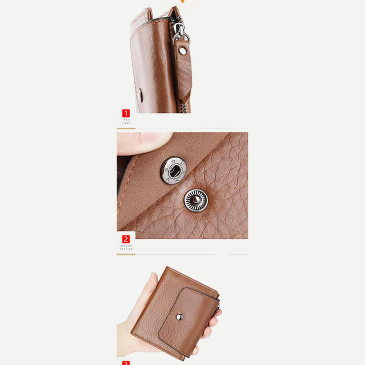 Geldbörse Herren RFID Vintage Doppelt gefaltet Ölwachs Leder Geldbörse