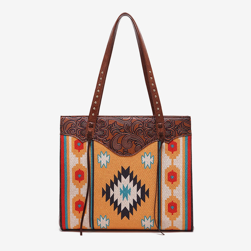 Vintage Bohemian Tote Damen Klassische Baumwolle Leinen Unterarm Schultertasche