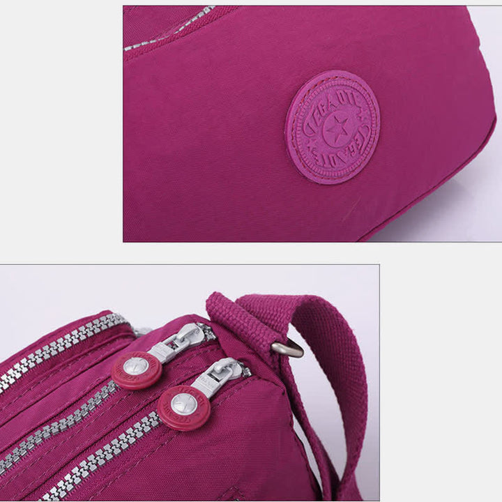 Umhängetasche für Damen, leichte Schultertasche aus Nylon mit Dreifach-Reißverschluss