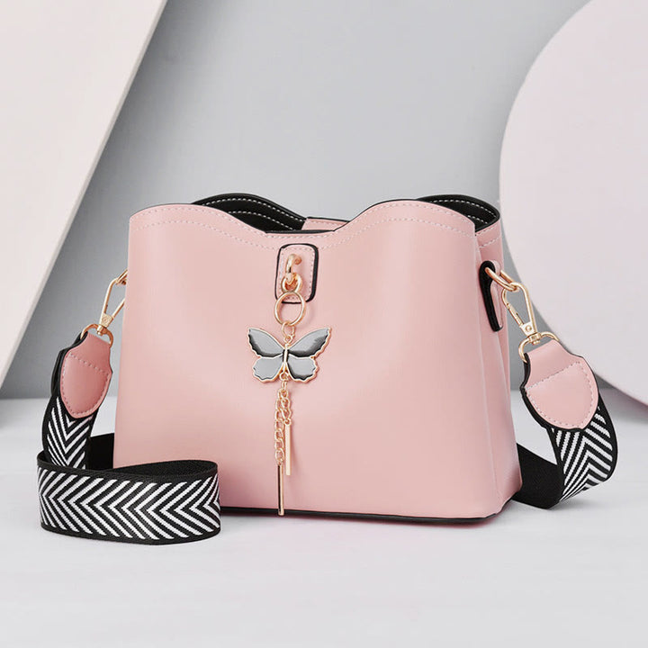 Umhängetasche für Damen, schlichte Schultertasche aus Leder mit Schmetterlingsmotiv