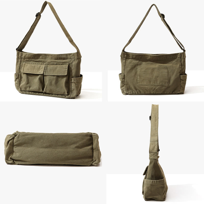 Umhängetasche aus Canvas mit mehreren Taschen für Damen, Retro, leichte Schultertasche