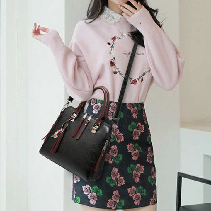 Handtaschen Geldbörsen für Frauen Vegan Leder Top-Griff Schultertasche mit Reißverschluss