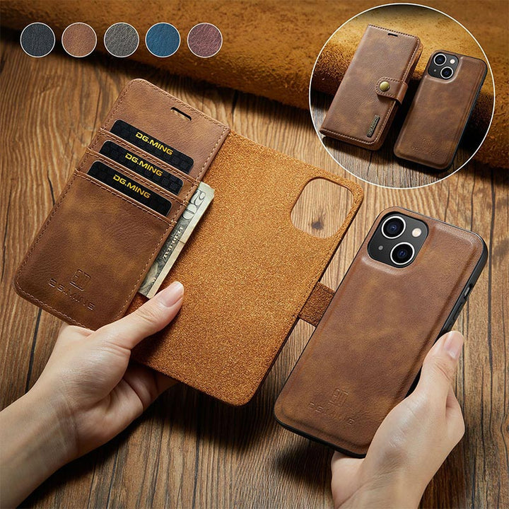 Magnetische Brieftaschenhülle für iPhone 13 Pro Max, mehrere Modelle, handgefertigtes PU-Leder